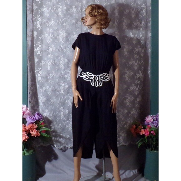 Vintage 80s Jumpsuit 1980s Black & White Rockabilly Retro 40s Style Size Small - Picture 2 of 7